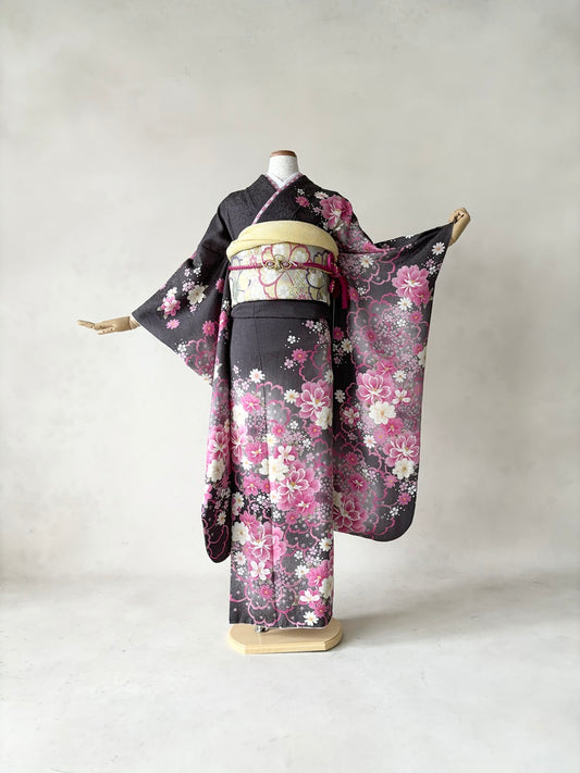 振袖レンタルセット グレーピンク 八重桜