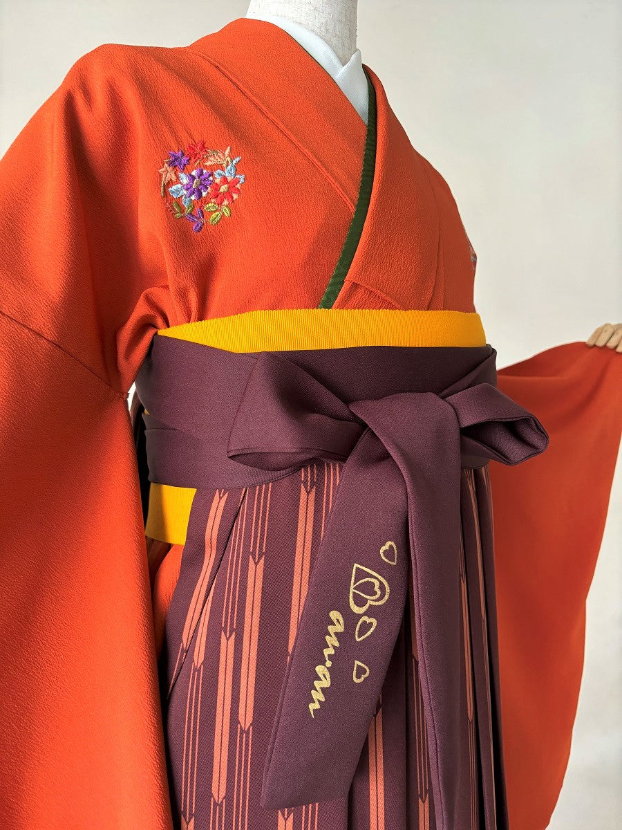 卒業式袴レンタルセット オレンジ 花紋
