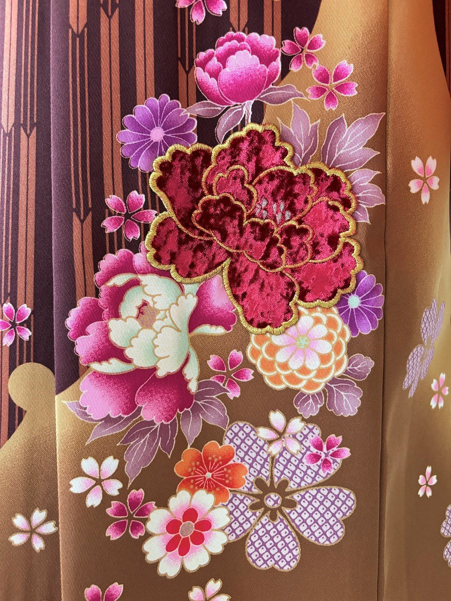 卒業式袴レンタルセット オレンジ 花紋