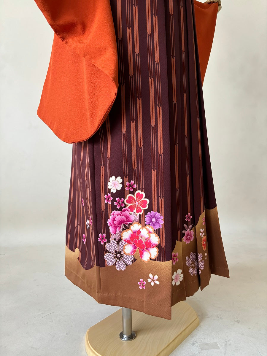 卒業式袴レンタルセット オレンジ 花紋