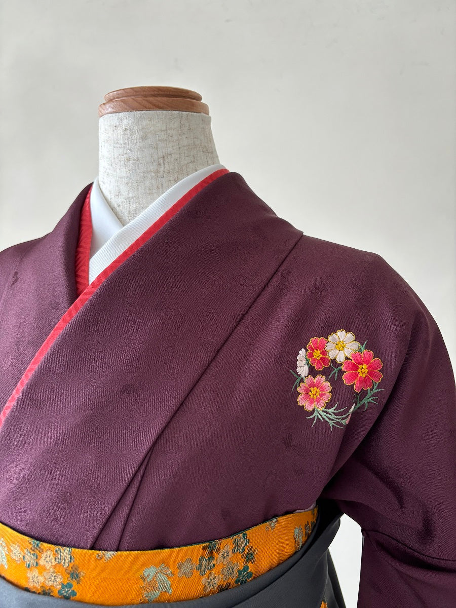 卒業式袴レンタルセット ワイン 花紋
