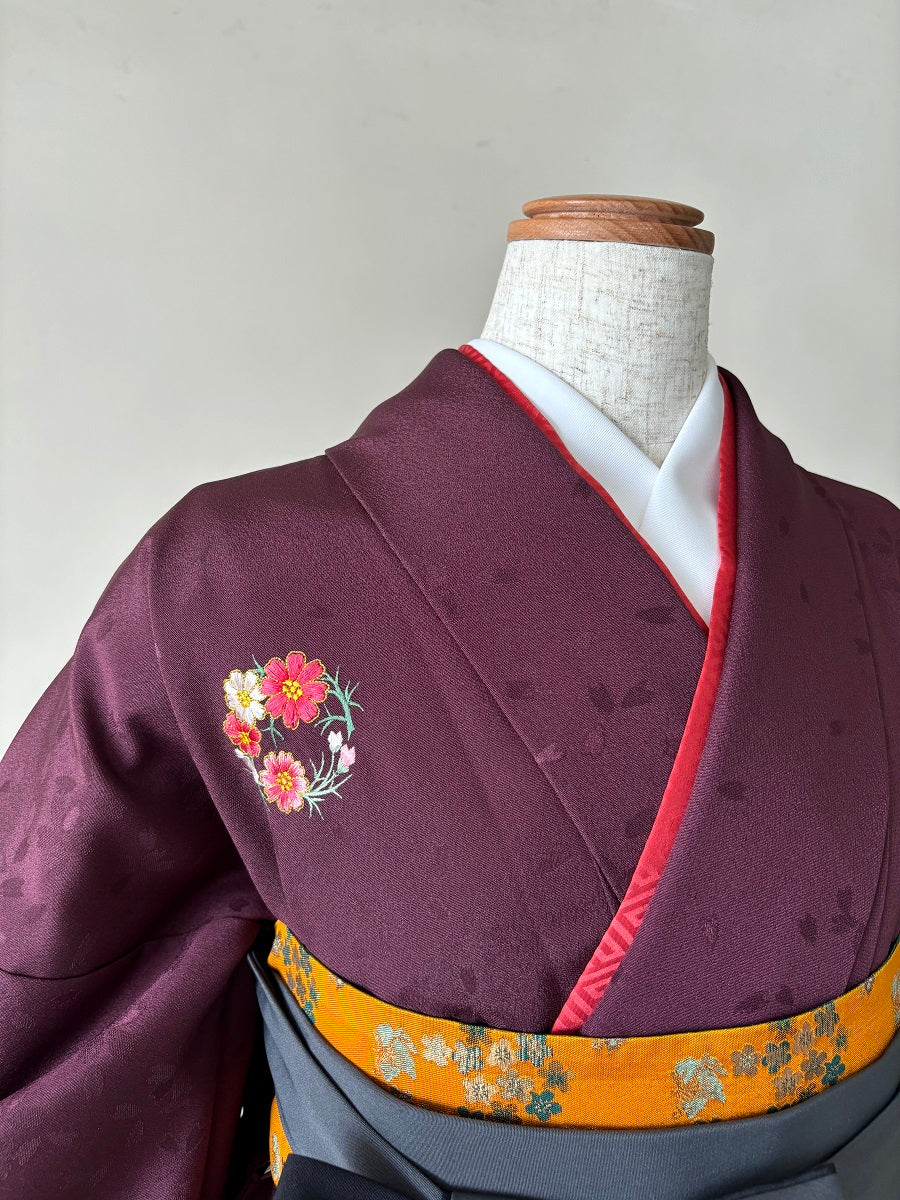 卒業式袴レンタルセット ワイン 花紋