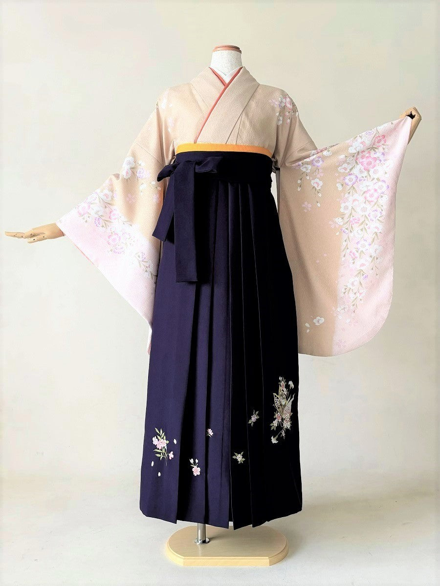 卒業式袴レンタルセット 淡ベージュ 枝垂桜