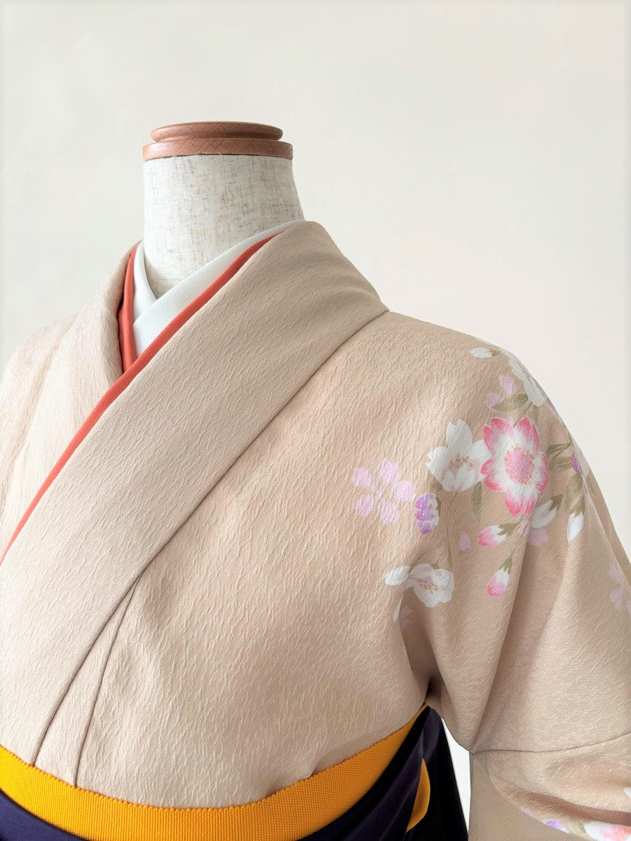 卒業式袴レンタルセット 淡ベージュ 枝垂桜