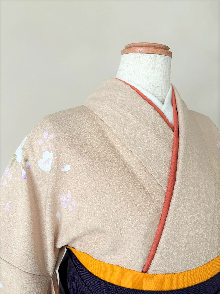 卒業式袴レンタルセット 淡ベージュ 枝垂桜