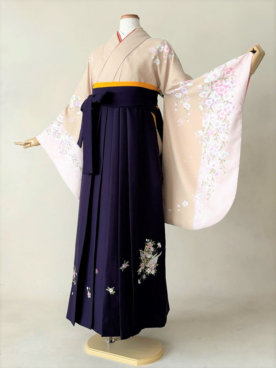 卒業式袴レンタルセット 淡ベージュ 枝垂桜