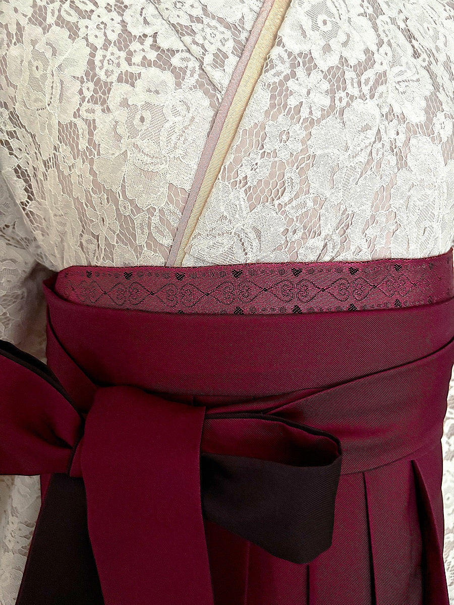 卒業式袴レンタルセット 白地総レース モカピンク