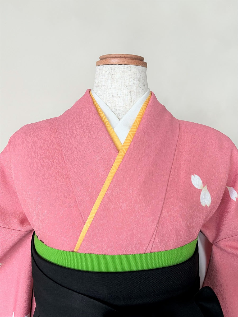 卒業式袴レンタルセット サーモンピンク 桜の流れ