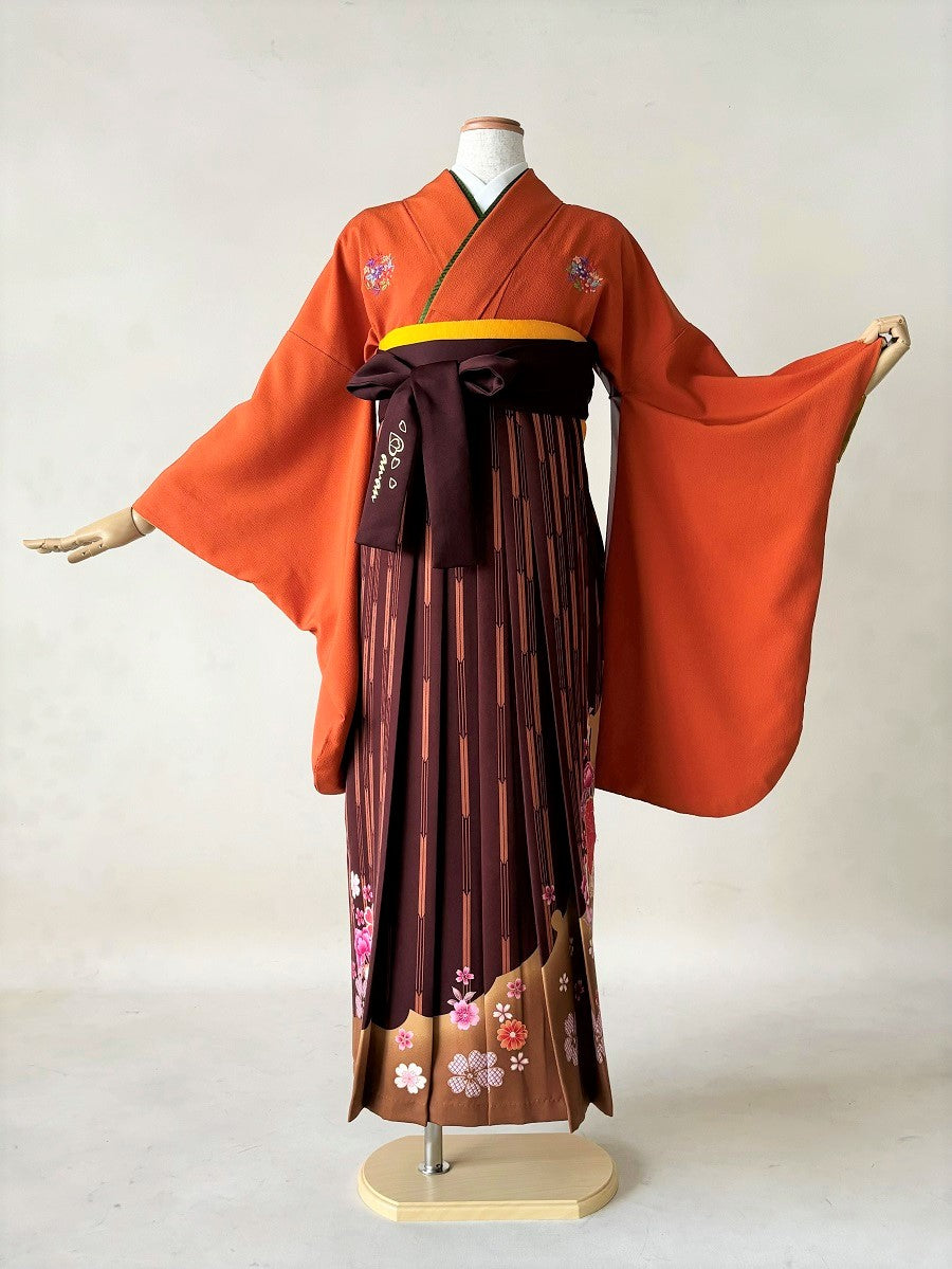 卒業式袴レンタルセット オレンジ 花紋 – きものセンター