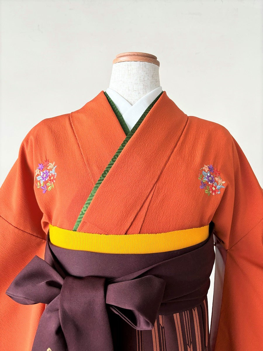 卒業式袴レンタルセット オレンジ 花紋
