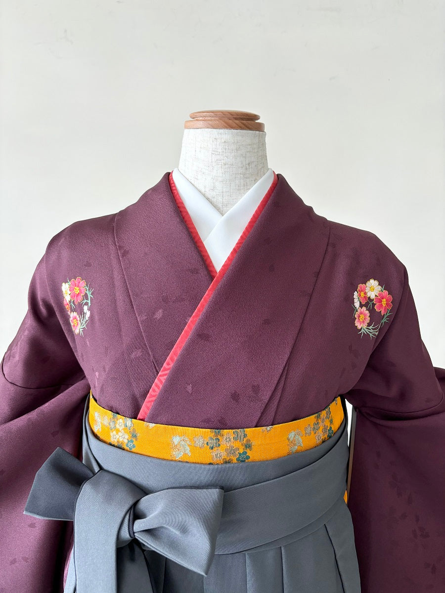 卒業式袴レンタルセット ワイン 花紋