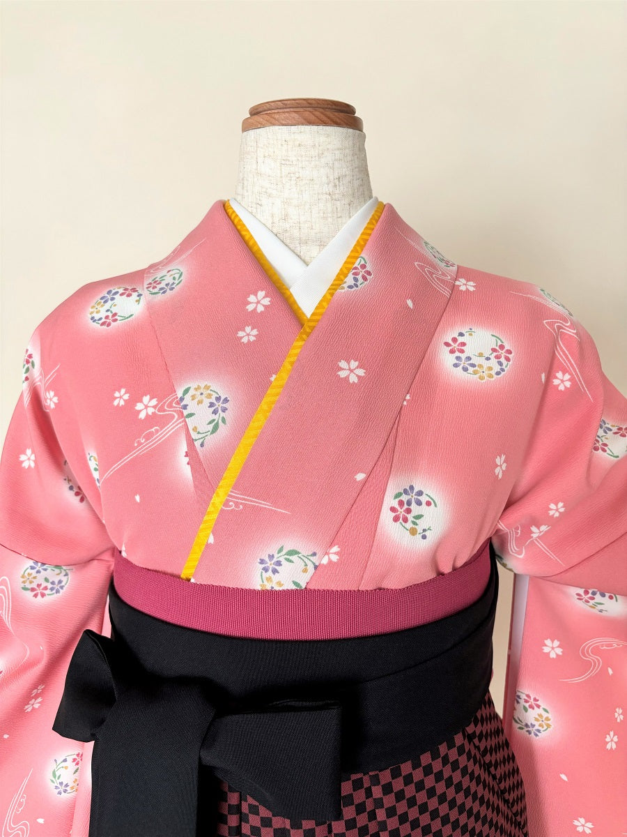 卒業式袴レンタルセット 桃色 流水花紋
