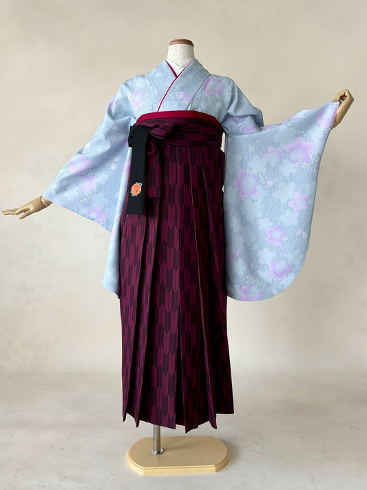 卒業式袴レンタルセット 薄水色 桜と花びら