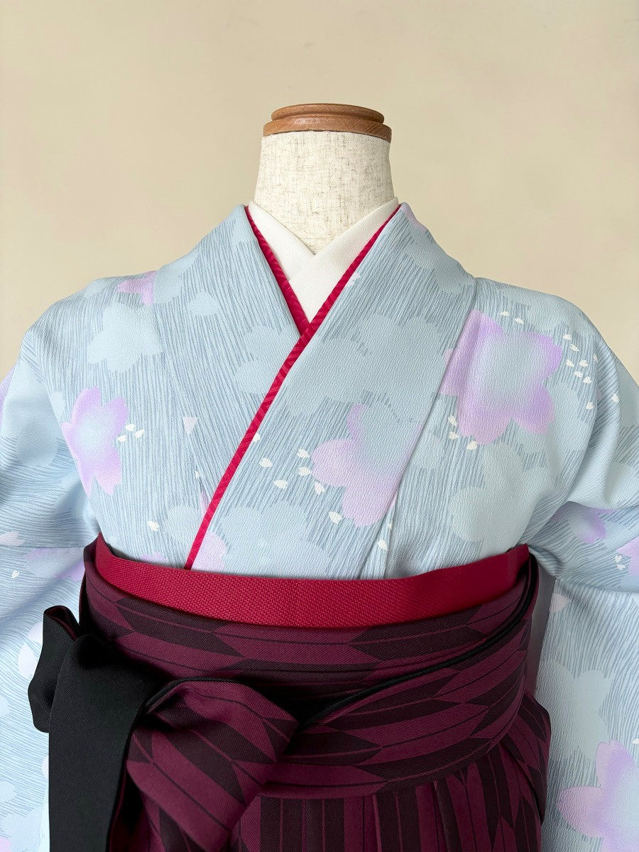 卒業式袴レンタルセット 薄水色 桜と花びら