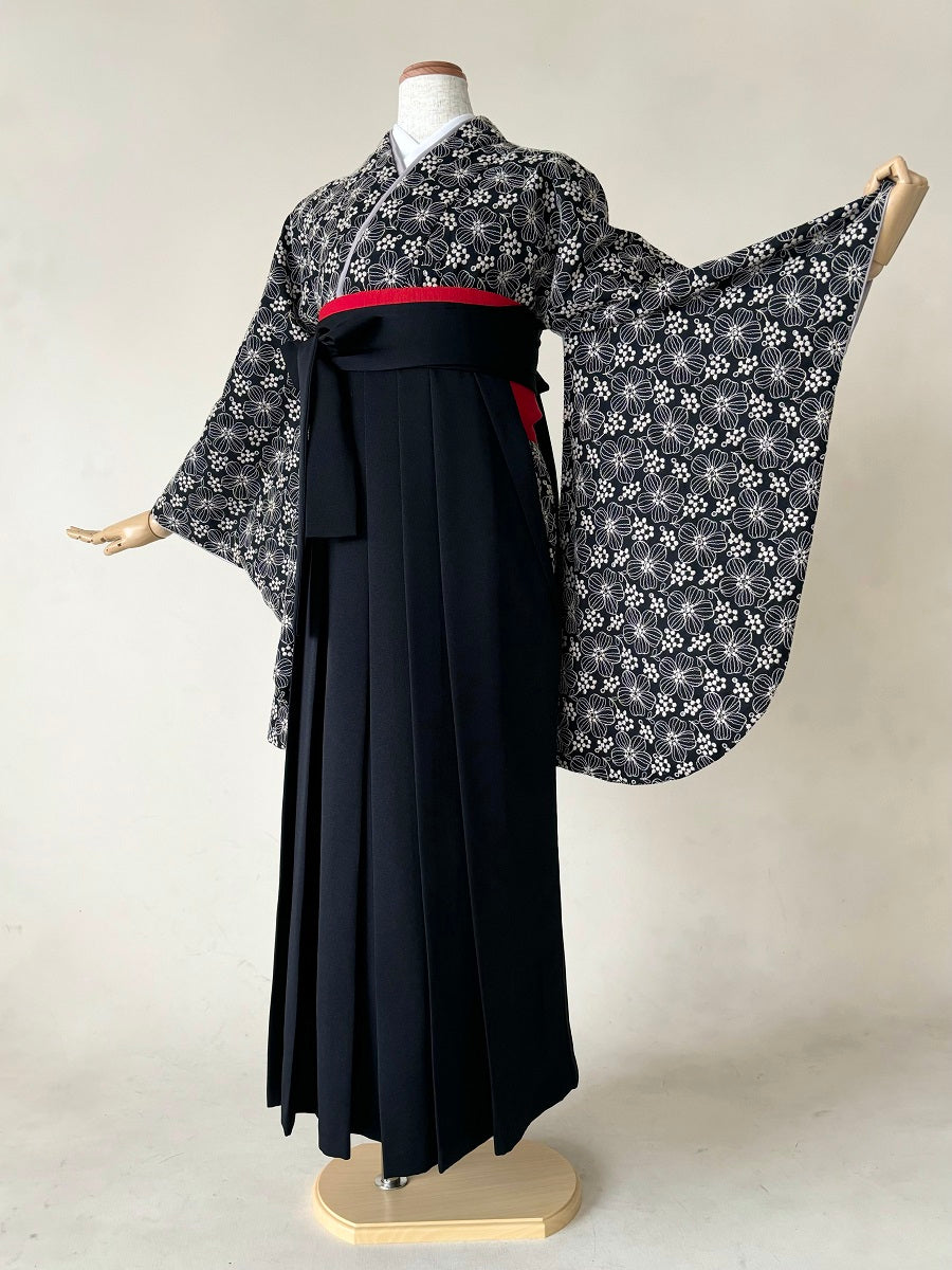 卒業式袴レンタルセット 黒地 レース刺繍