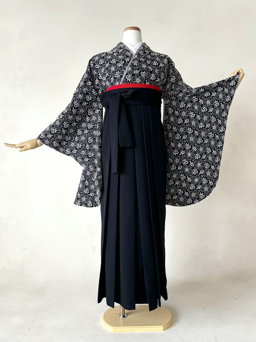 卒業式袴レンタルセット 黒地 レース刺繍