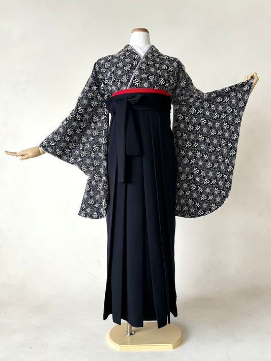 卒業式袴レンタルセット 黒地 レース刺繍