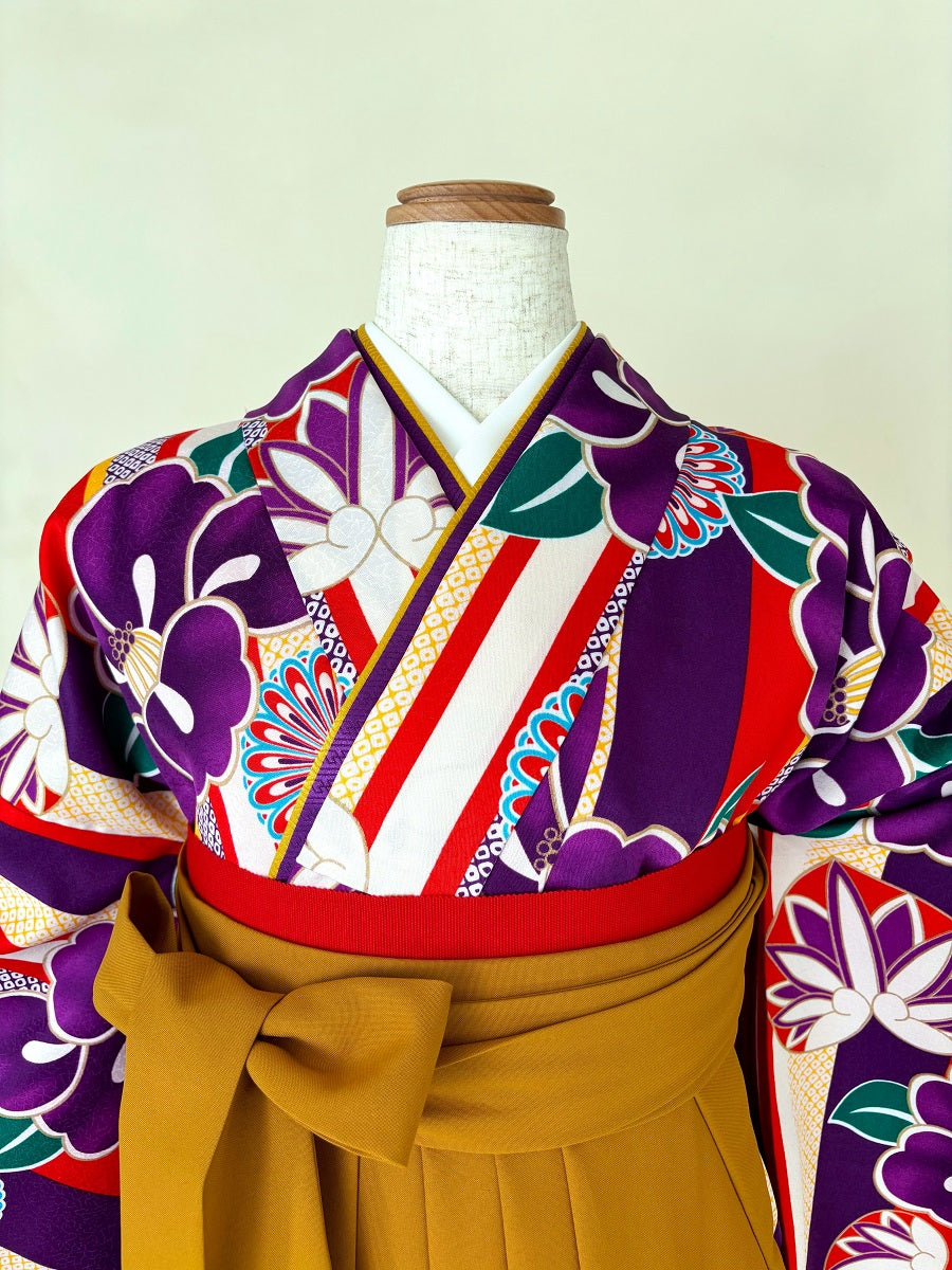 卒業式袴レンタルセット 紫 レトロ椿
