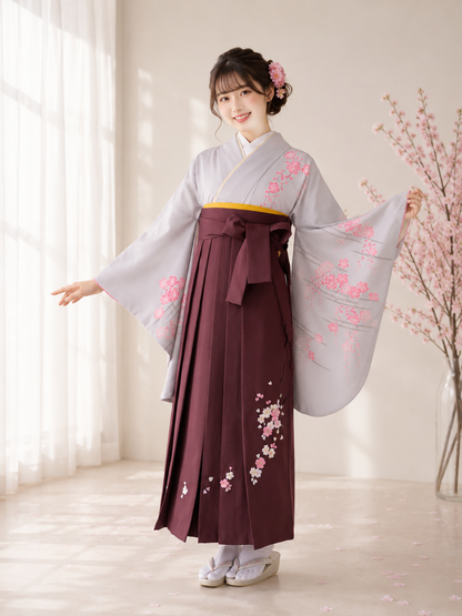 卒業式袴レンタルセット　グレー　枝桜