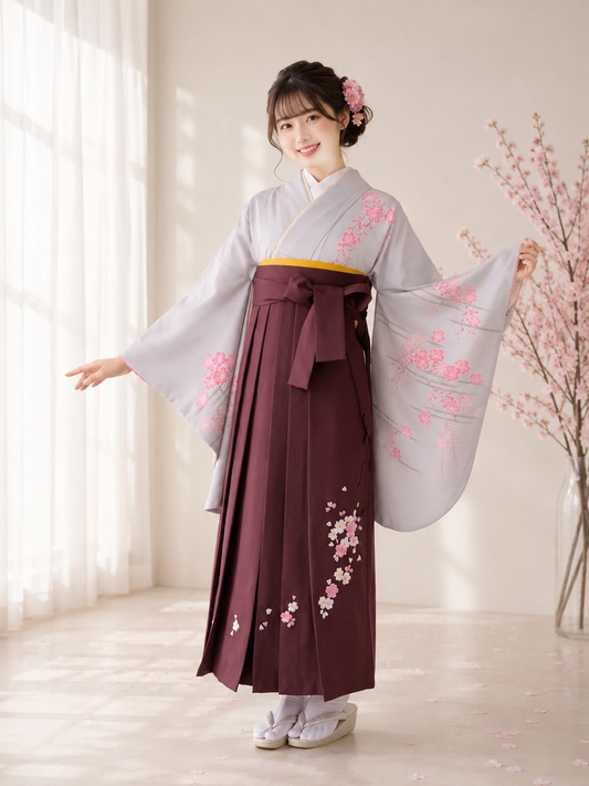 卒業式袴レンタルセット　グレー　枝桜