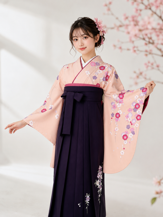 卒業式袴レンタルセット　杏色　枝梅