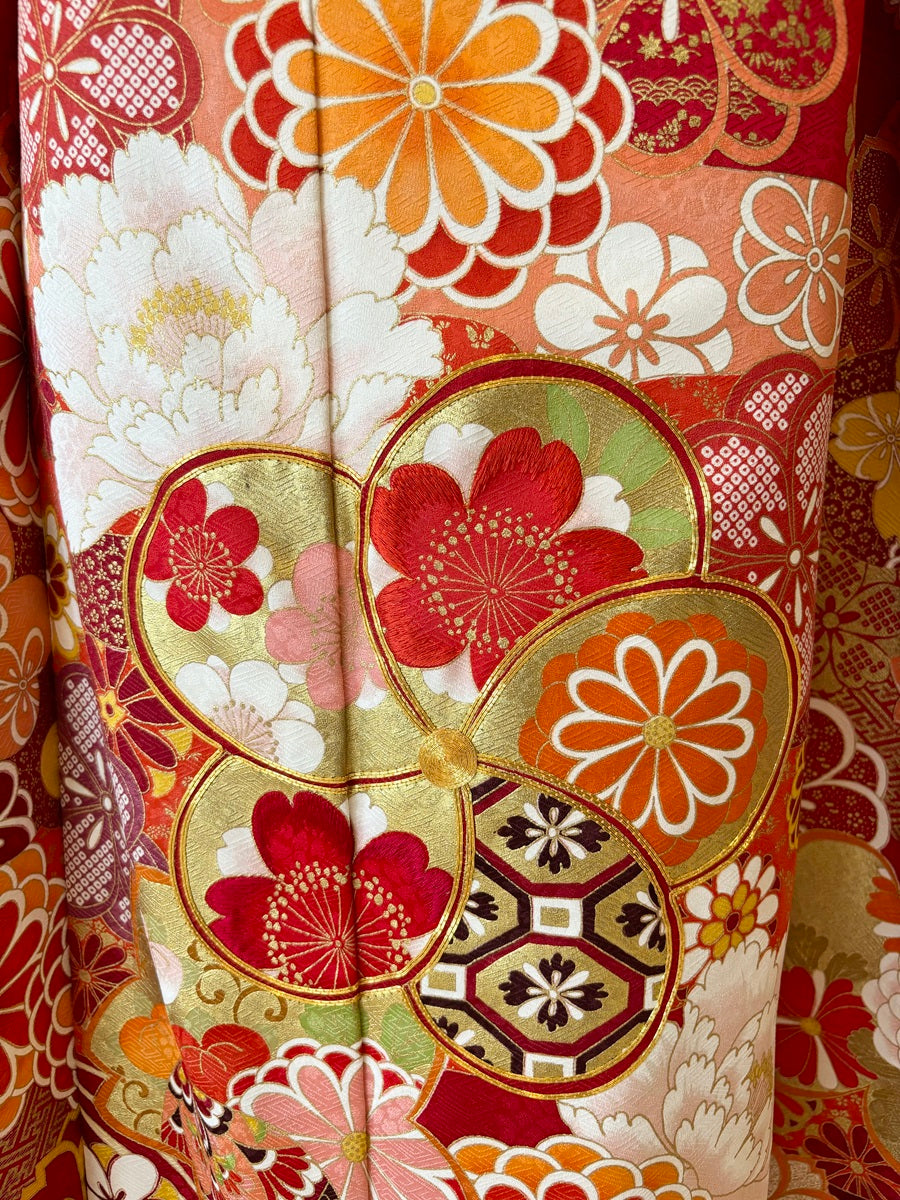 Vintage紅型振袖セット ヴィンテージ ちりめん 落ち着いた赤系 BV19 kyonenya_72197