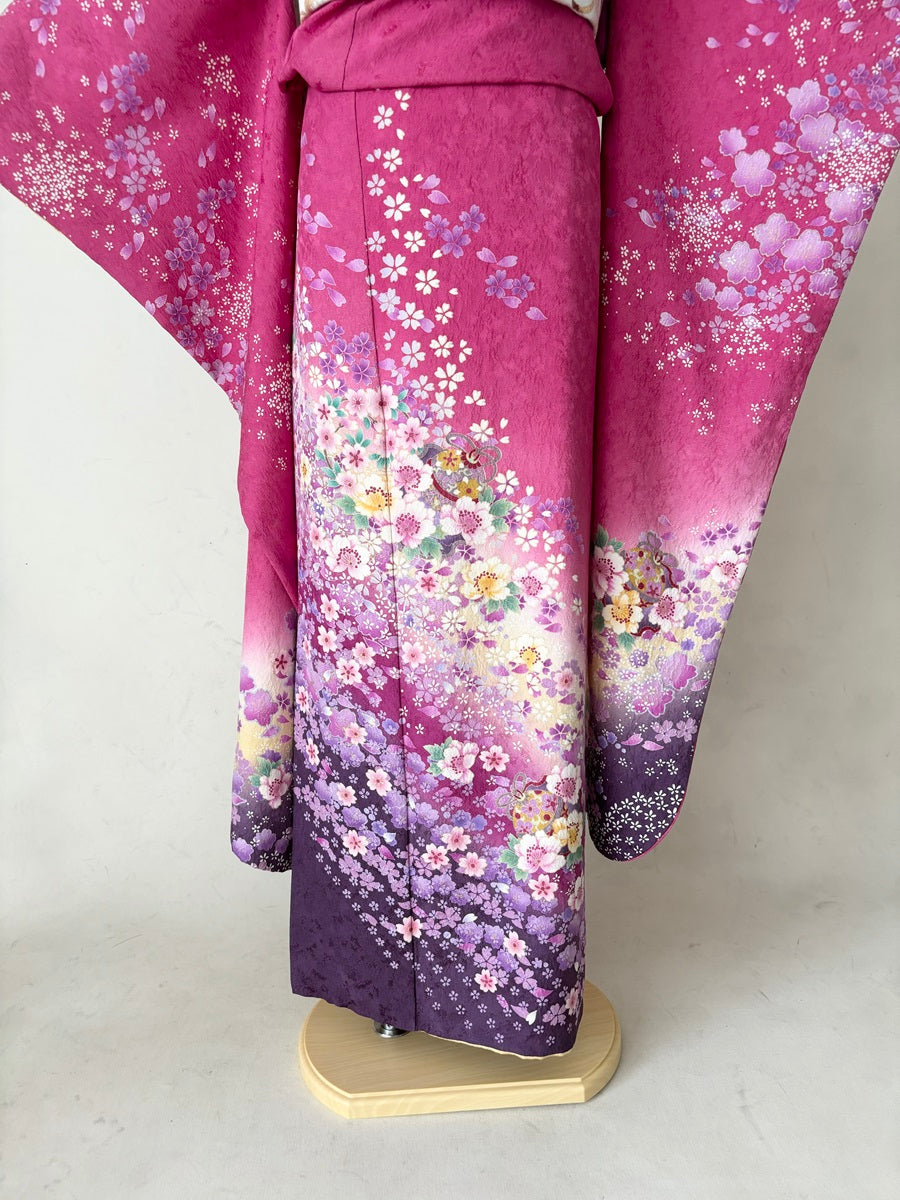 振袖レンタルセット ピンク 桜の流れ – きものセンター