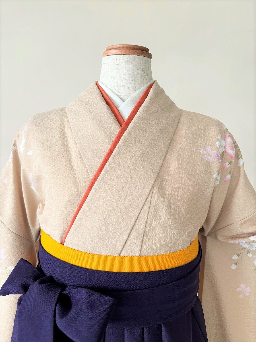 卒業式袴レンタルセット 淡ベージュ 枝垂桜 – きものセンター