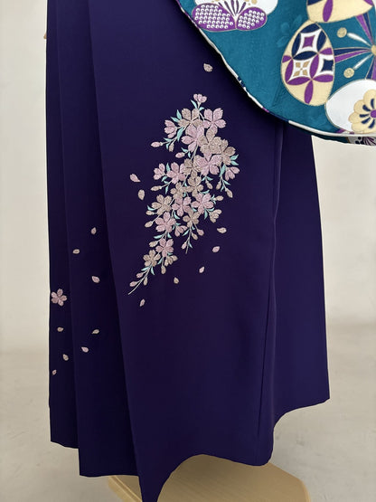 卒業式袴レンタルセット　ターコイズブルー・梅