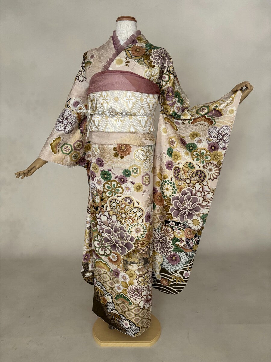 振袖レンタルセット　白　新古典柄