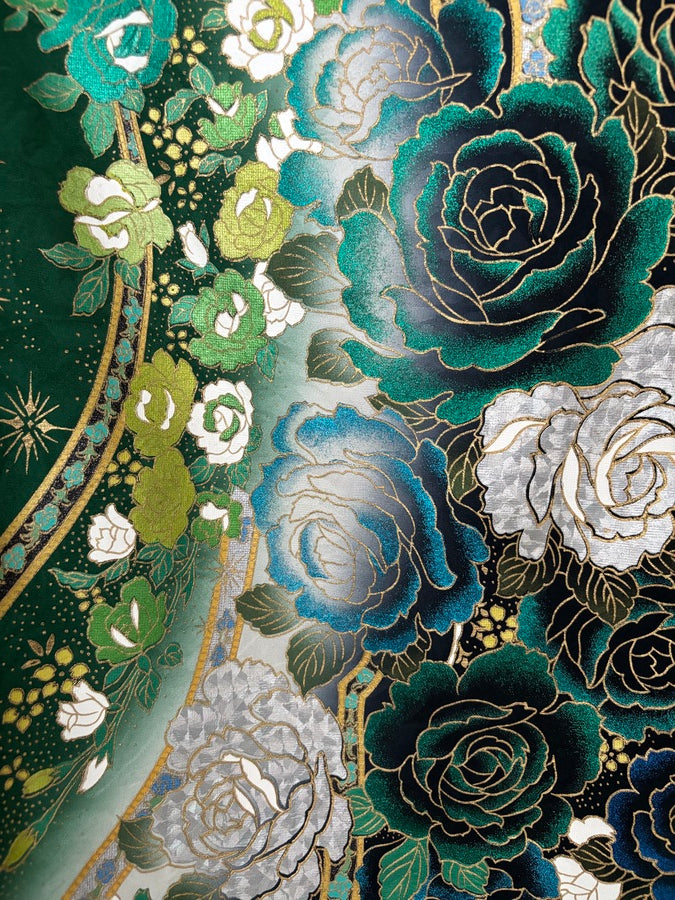 振袖レンタルセット 緑 薔薇 – きものセンター