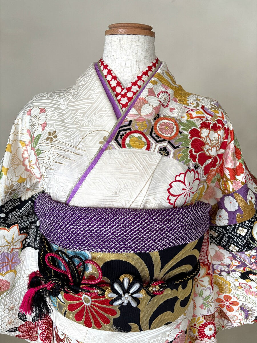 振袖レンタルセット 白 新古典柄 – きものセンター