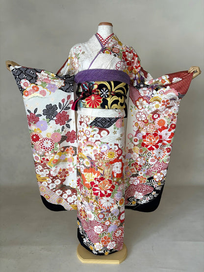 振袖レンタルセット　白　新古典柄