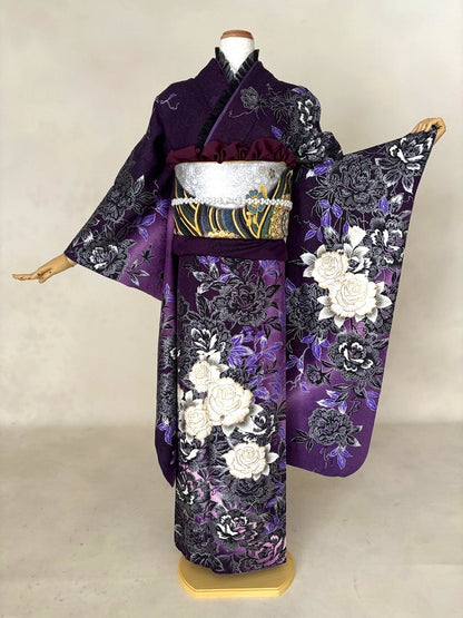 振袖レンタルセット　紫　洋柄