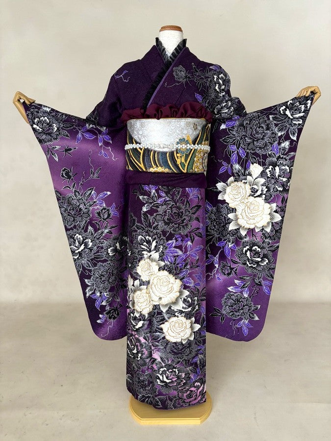振袖レンタルセット　紫　洋柄