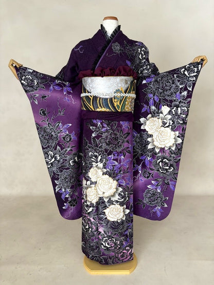振袖レンタルセット　紫　洋柄