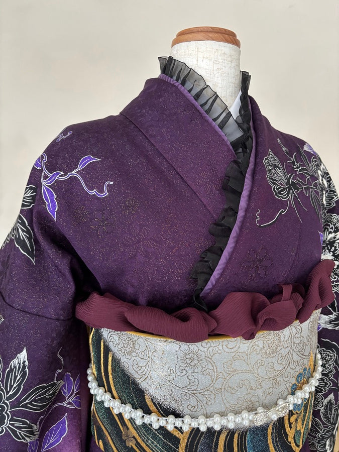 振袖レンタルセット　紫　洋柄