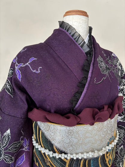 振袖レンタルセット　紫　洋柄