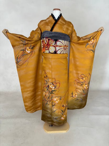 振袖レンタルセット　黄　洋風モダン