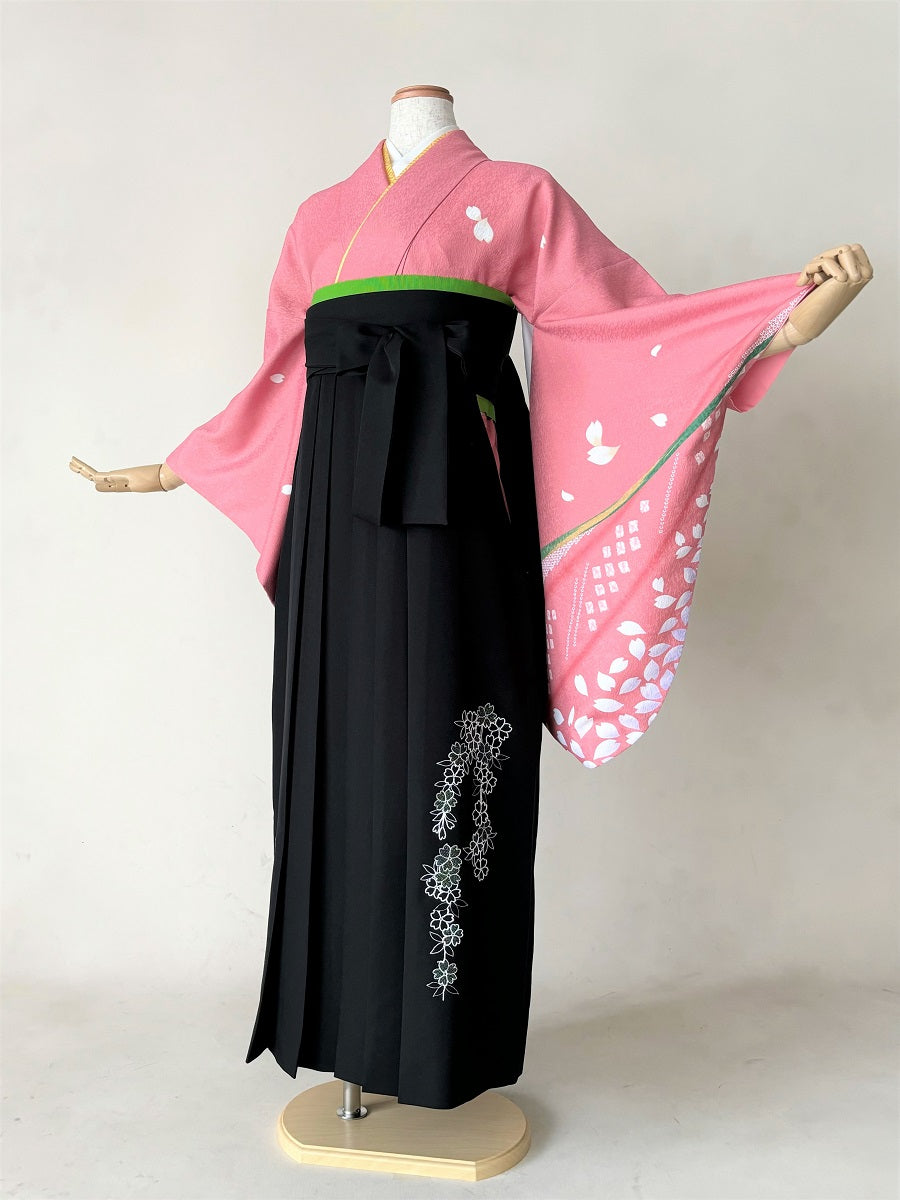 卒業式袴レンタルセット サーモンピンク 桜の流れ – きものセンター
