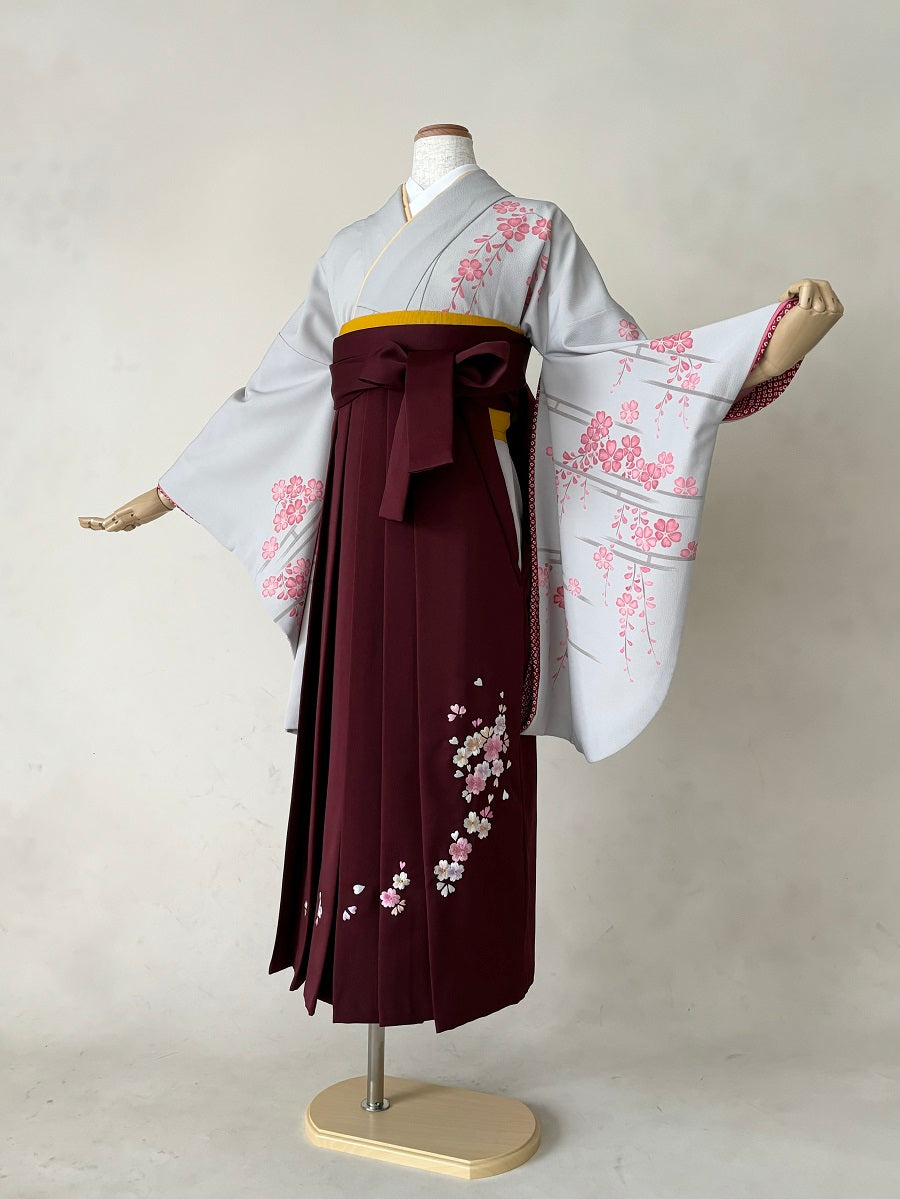 卒業式袴レンタルセット グレー 枝桜 – きものセンター