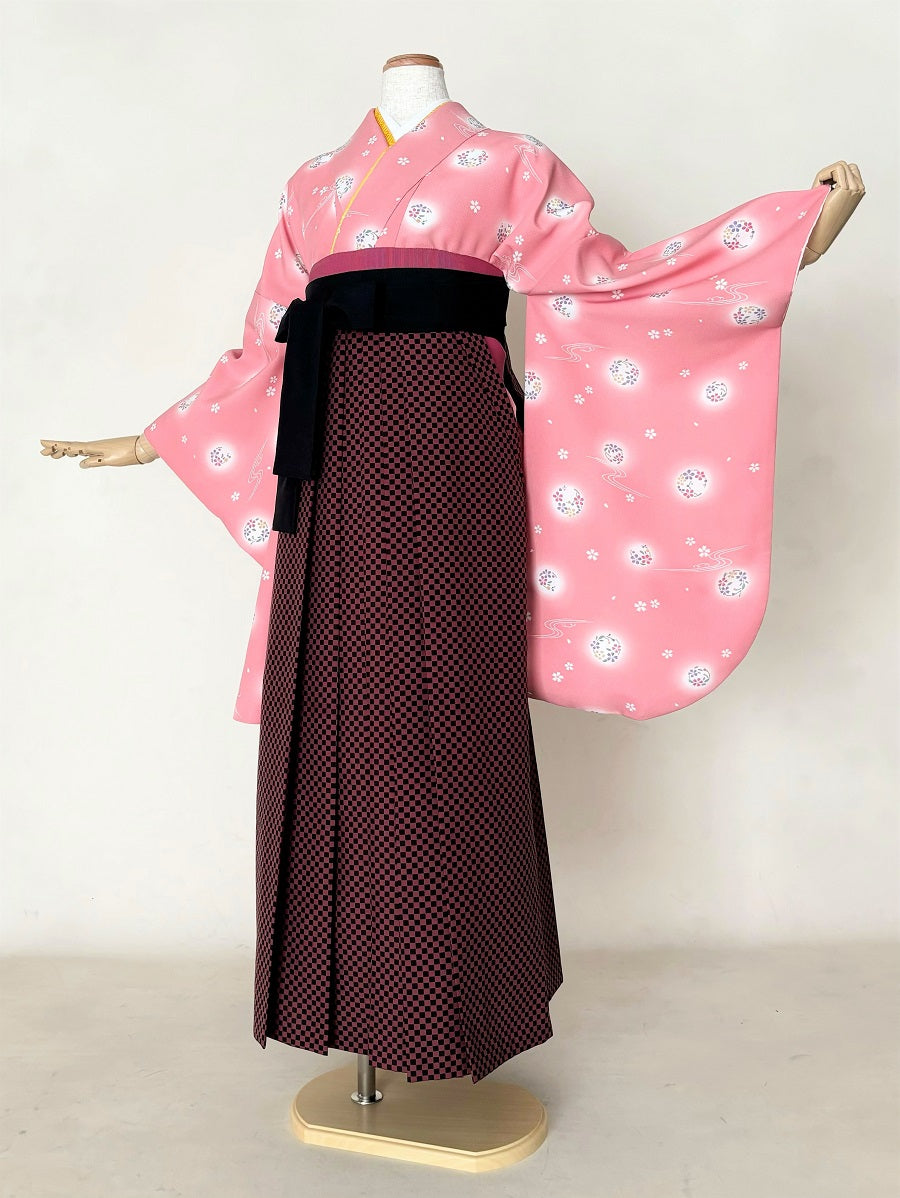 卒業式袴レンタルセット 桃色 流水花紋 – きものセンター